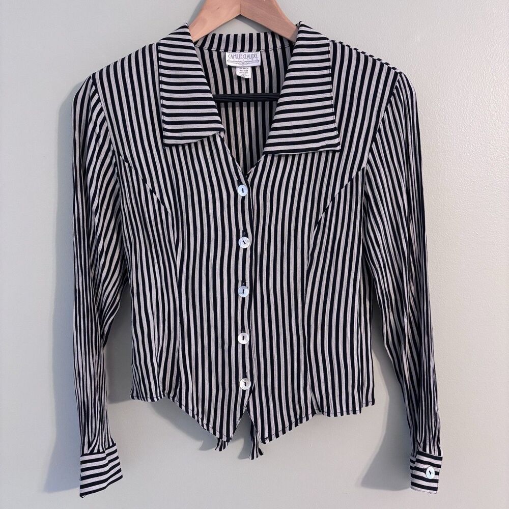 VTG Camille Claudel Womens PM Striped Top Pointed Hem Academia Peasant Renfaire